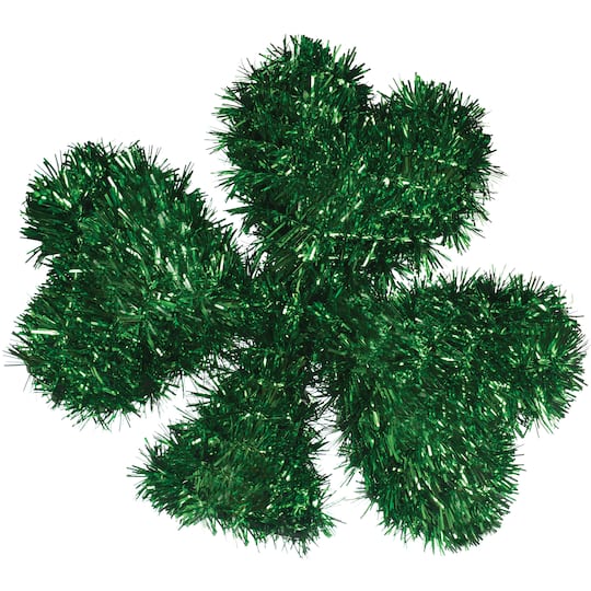 6&#x22; 3D Mini Green St Patrick&#x27;s Day Tinsel Shamrocks, 6ct.